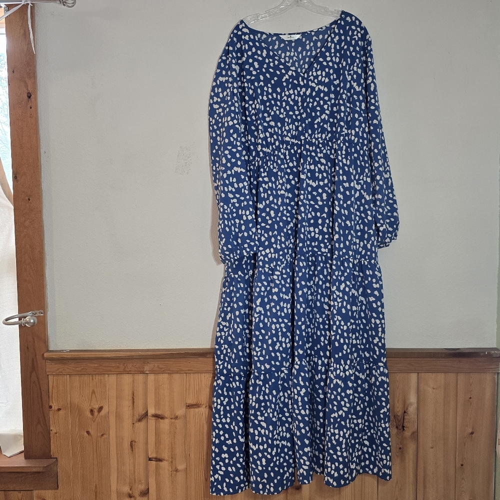 Agnes Orinda Dress Casual Long Sleeve Sweetheart Print Midi Ruffle Dress 3X Plus
